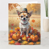 Chihuahua im Herbst hinterlässt Erntedank Kunst Karte (Vorderseite)
