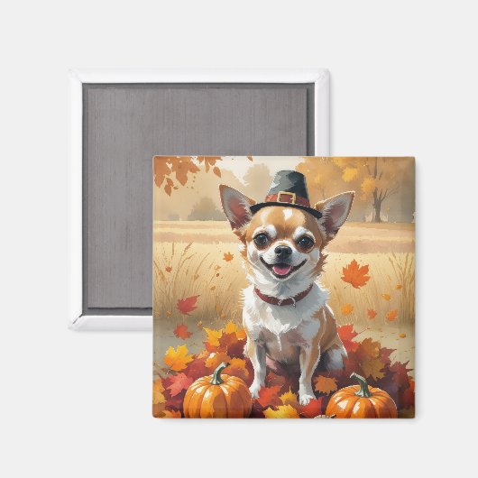 Chihuahua im Herbst hinterlässt Erntedank Kunst Magnet (Vorderseite/Rückseite)