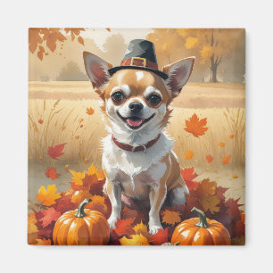 Chihuahua im Herbst hinterlässt Erntedank Kunst Magnet