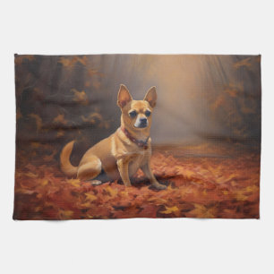 Chihuahua im Herbst inspiriert fallende Blätter Geschirrtuch