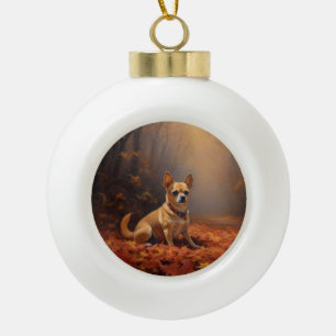 Chihuahua im Herbst inspiriert fallende Blätter Keramik Kugel-Ornament