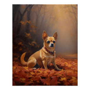 Chihuahua im Herbst inspiriert fallende Blätter Poster