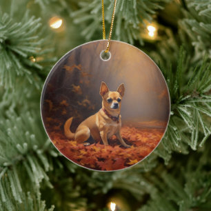 Chihuahua im Herbst inspiriert von fallenden Blätt Keramik Ornament