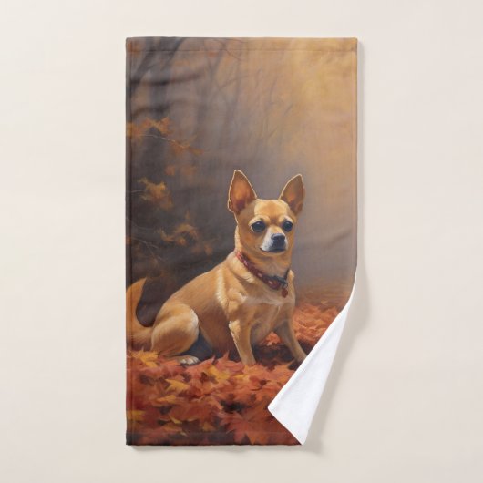 Chihuahua im Herbst Leaves Fall Inspiriert Badhandtuch Set (Handtuch)