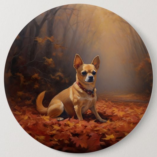 Chihuahua im Herbst Leaves Fall Inspiriert Button (Vorderseite)