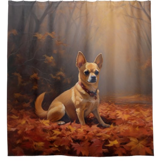 Chihuahua im Herbst Leaves Fall Inspiriert Duschvorhang (Vorderseite)
