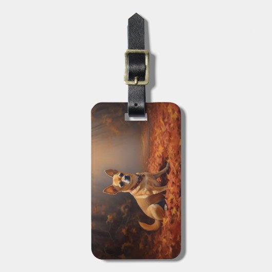 Chihuahua im Herbst Leaves Fall Inspiriert Gepäckanhänger (Vorderseite vertikal)