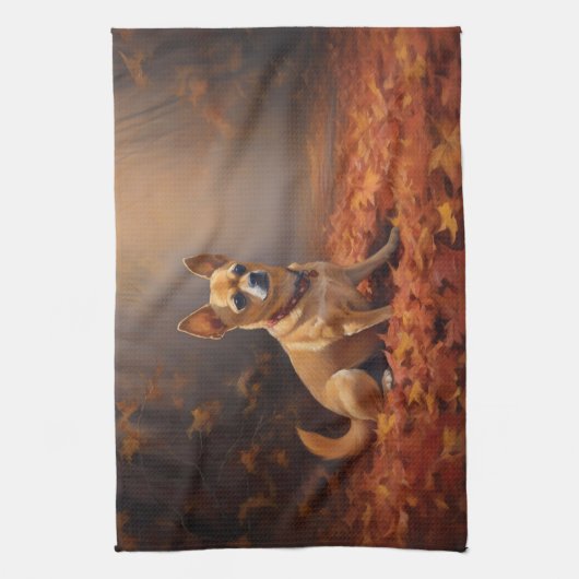 Chihuahua im Herbst Leaves Fall Inspiriert Geschirrtuch (Vertikal)