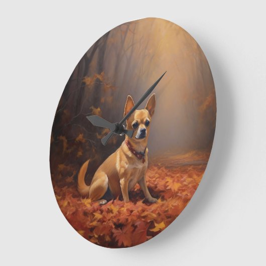 Chihuahua im Herbst Leaves Fall Inspiriert Große Wanduhr (Winkel)