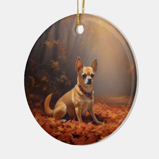 Chihuahua im Herbst Leaves Fall Inspiriert Keramik Ornament (Links)