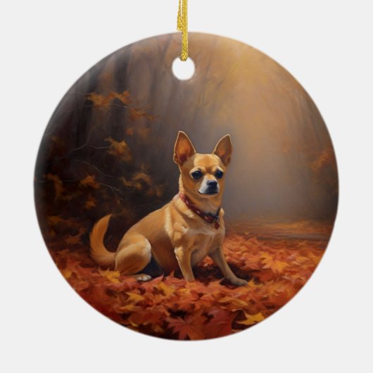 Chihuahua im Herbst Leaves Fall Inspiriert Keramik Ornament (Hinten)