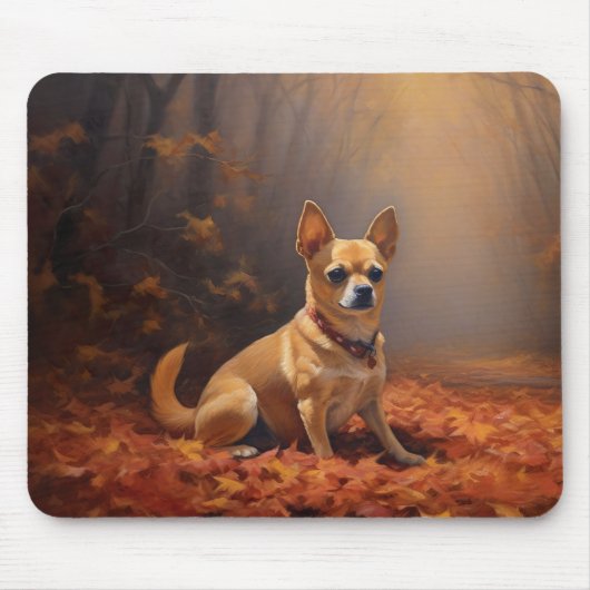 Chihuahua im Herbst Leaves Fall Inspiriert Mousepad (Vorne)