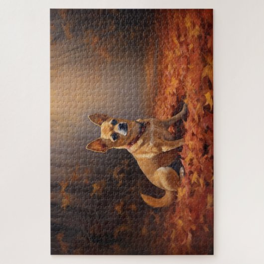 Chihuahua im Herbst Leaves Fall Inspiriert Puzzle (Vertikal)