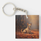 Chihuahua im Herbst Leaves Fall Inspiriert Schlüsselanhänger (Vorderseite)