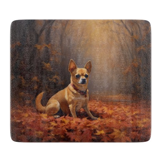 Chihuahua im Herbst Leaves Fall Inspiriert Schneidebrett (Vorderseite)