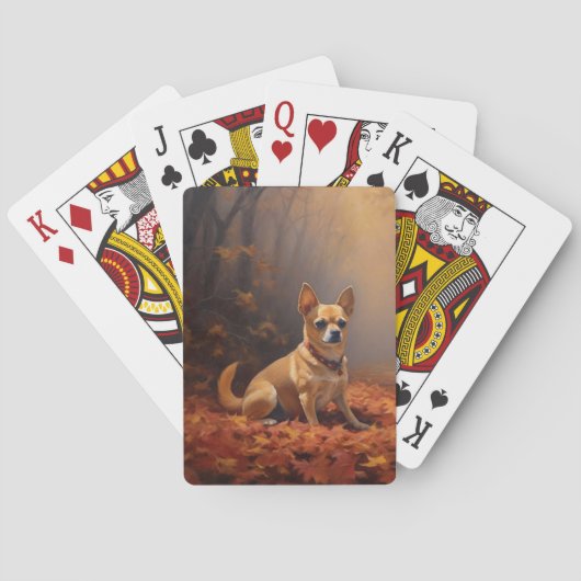Chihuahua im Herbst Leaves Fall Inspiriert Spielkarten (Rückseite)