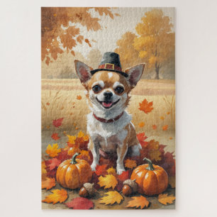 Chihuahua im Herbstlaub Thanksgiving Kunst Puzzle