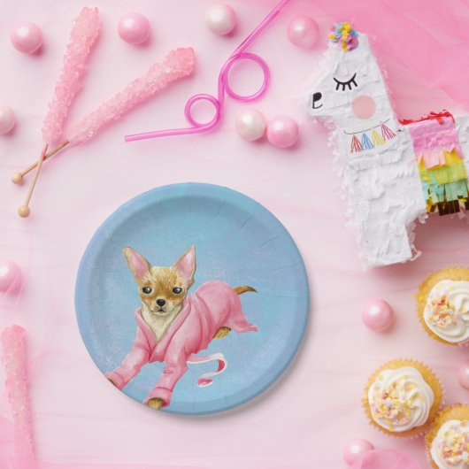 Chihuahua im rosa Bademantel-Papier-Party-Teller Pappteller (Party)