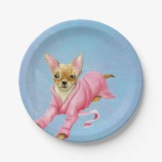 Chihuahua im rosa Bademantel-Papier-Party-Teller Pappteller