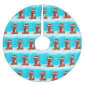 Chihuahua im Schnee mit Weihnachtsgeschenken Polyester Weihnachtsbaumdecke (Vorderseite)