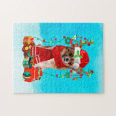 Chihuahua im Schnee mit Weihnachtsgeschenken Puzzle (Horizontal)