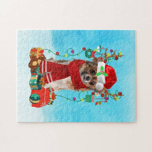 Chihuahua im Schnee mit Weihnachtsgeschenken Puzzle (Horizontal)