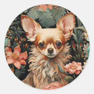 Chihuahua im Stil von William Morris Runder Aufkleber