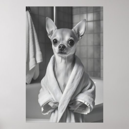 Chihuahua in Bathrobe Art Print, Funny Bathroom Poster (Vorne)