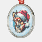 Chihuahua in der Weihnachtsmannmütze Weihnachten Ornament Aus Metall (Links)