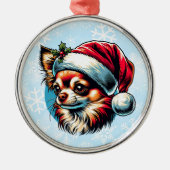 Chihuahua in der Weihnachtsmannmütze Weihnachten Ornament Aus Metall (Vorne)