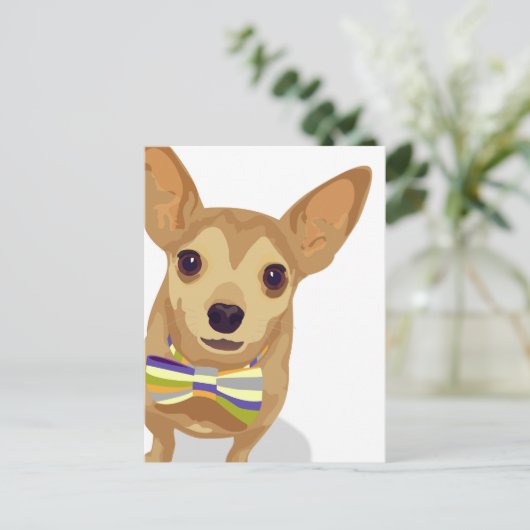 Chihuahua in einem Bowtie auf weißem Hintergrund Postkarte (Stehend Vorderseite)