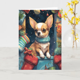 Chihuahua in einem festlichen Weihnachtsfest-Strum Karte
