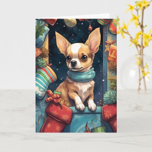 Chihuahua in einem festlichen Weihnachtsfest-Strum Karte (Gelbe Blume)