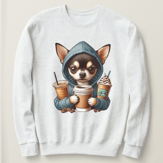 Chihuahua in Hooded Sweatshirt Holding Coffee (Design vorne)