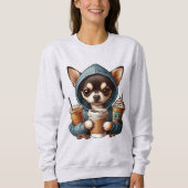 Chihuahua in Hooded Sweatshirt Holding Coffee (Vorderseite)