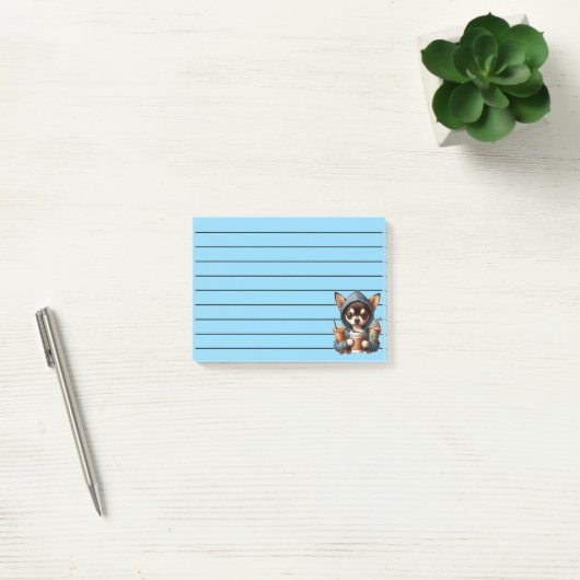 Chihuahua in Hooded Sweatshirt Holding Coffee Post-it Klebezettel (Büro)