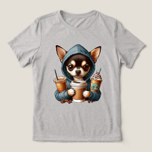 Chihuahua in Kapuzenpullover hält Kaffee  Tri-Blend Shirt