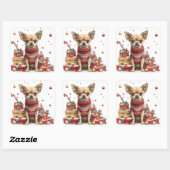Chihuahua in Sweater mit Geschenkboxen Quadratischer Aufkleber (Blatt)
