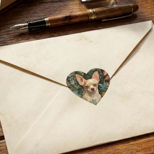 Chihuahua in the Style of William Morris Herz-Aufkleber