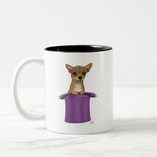 Chihuahua in Top Hat Zweifarbige Tasse (Links)