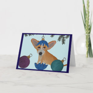Chihuahua in zerbrochenem Weihnachtsschmuck Karte