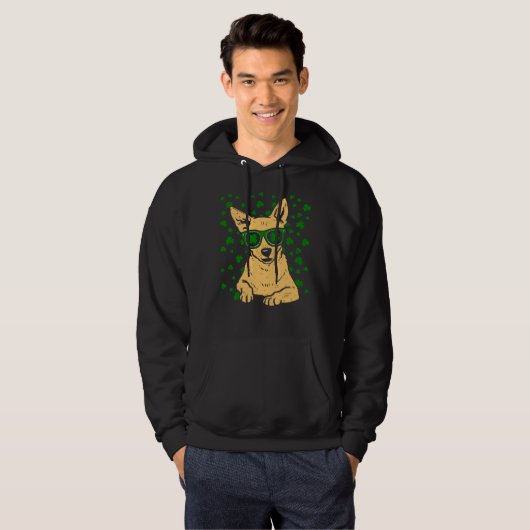 Chihuahua Kleeblatt Glasses St Patricks Day Dog Hoodie (Vorne ganz)