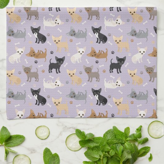 Chihuahua Knochen und Paare Lila Geschirrtuch (Gefaltet)