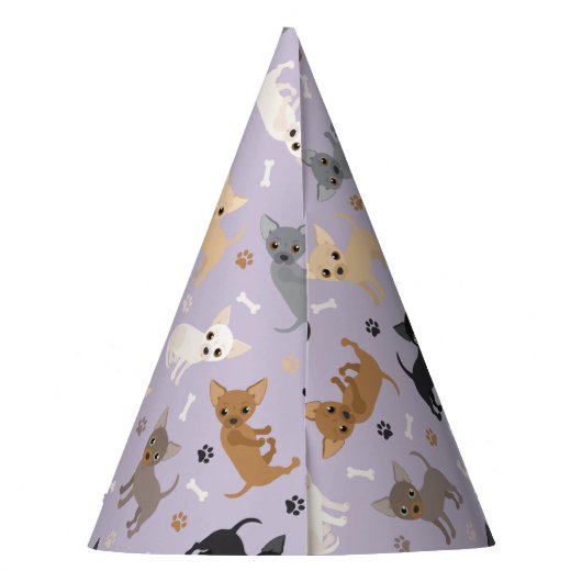 Chihuahua Knochen und Paare Lila Partyhütchen (Rückseite)