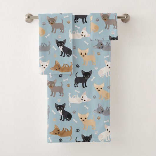 Chihuahua Knochen und Paws Blue Bath Handtuch Set (Insitu)