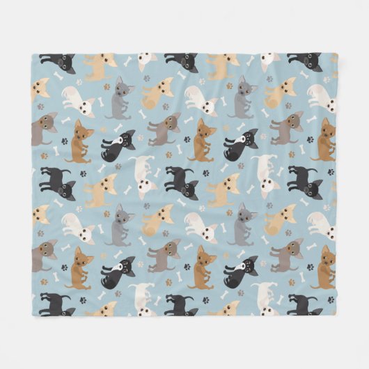 Chihuahua Knochen und Paws Blue Fleece Blanket (Vorderseite (Horizontal))