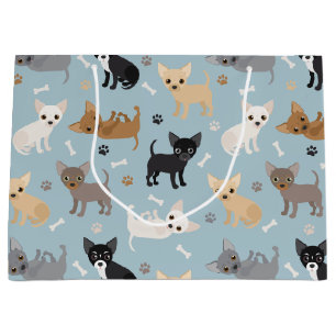 Chihuahua Knochen und Paws Blue Large Gift Bag Große Geschenktüte