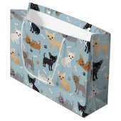 Chihuahua Knochen und Paws Blue Large Gift Bag Große Geschenktüte (Vorderseite Schrägansicht)