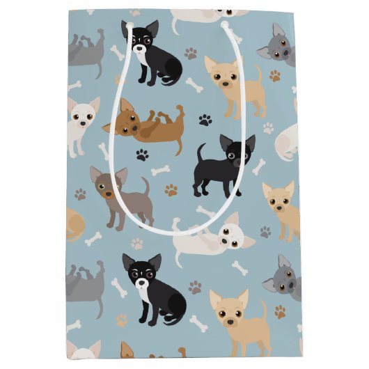 Chihuahua Knochen und Paws Blue Medium Geschenktas Mittlere Geschenktüte (Vorderseite)