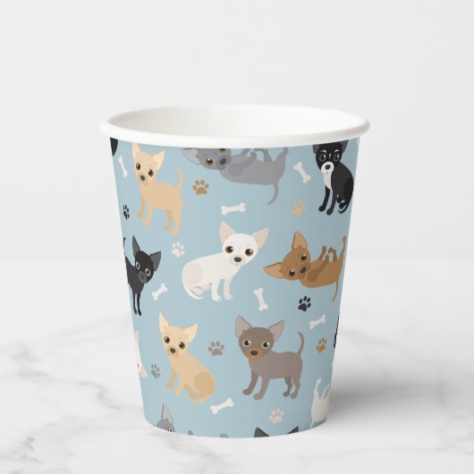 Chihuahua Knochen und Paws Blue Paper Cups Pappbecher (Vorderseite)
